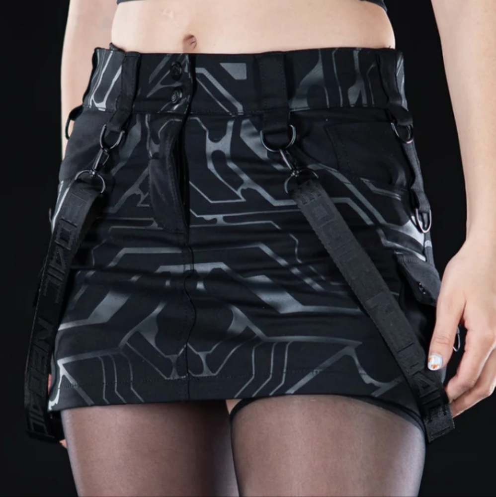 NWT NEO4IC Matrix Mini Skirt, Black Cargo Mini Skirt, Black Goth Mini Skirt - Picture 8 of 11